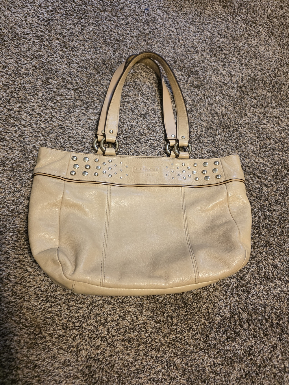 Coach Cream Leather Studded Shoulder Bag
